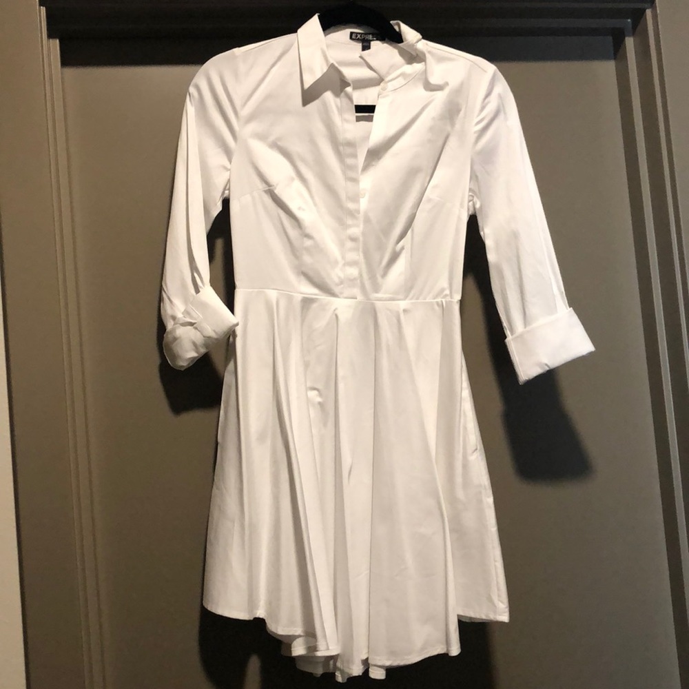 Express White Quarter Button Up Dress
